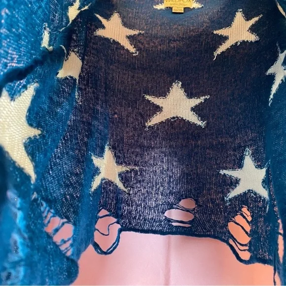 Wildfox 'Seeing Stars' Blue White Long Sleeve Lennon Sweater Large White Label L - Picture 4 of 8